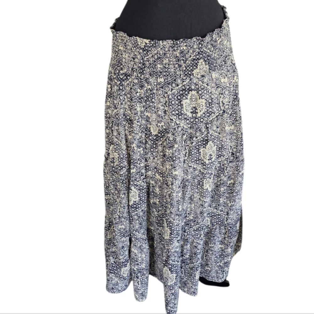 Lauren Ralph Lauren Tiered Maxi Gray and Cream Boho Chic Long Skirt
